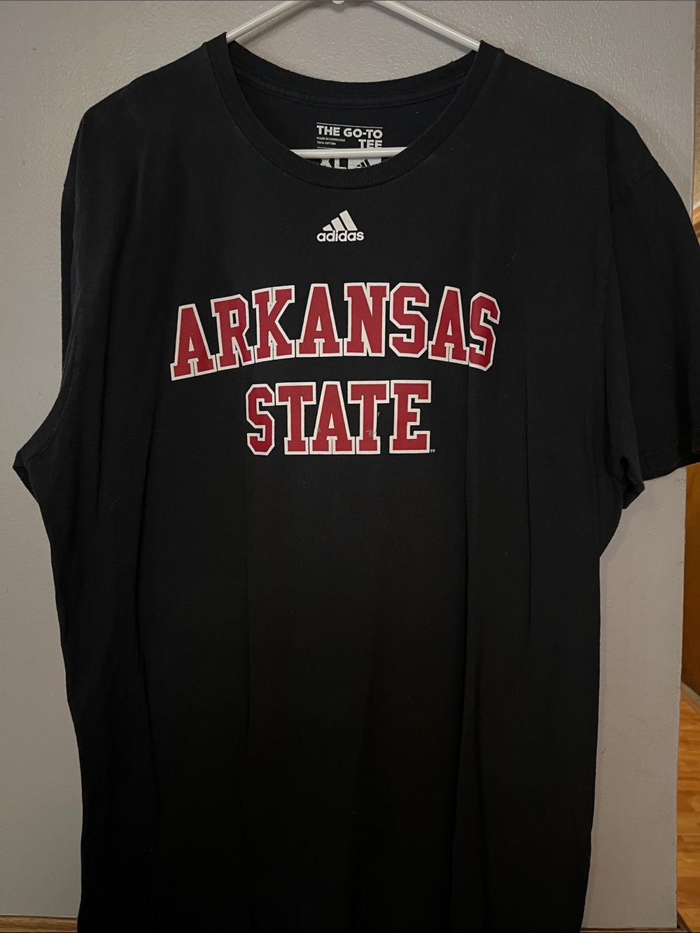adidas Black Tee with Maroon Arkansas State Lettering